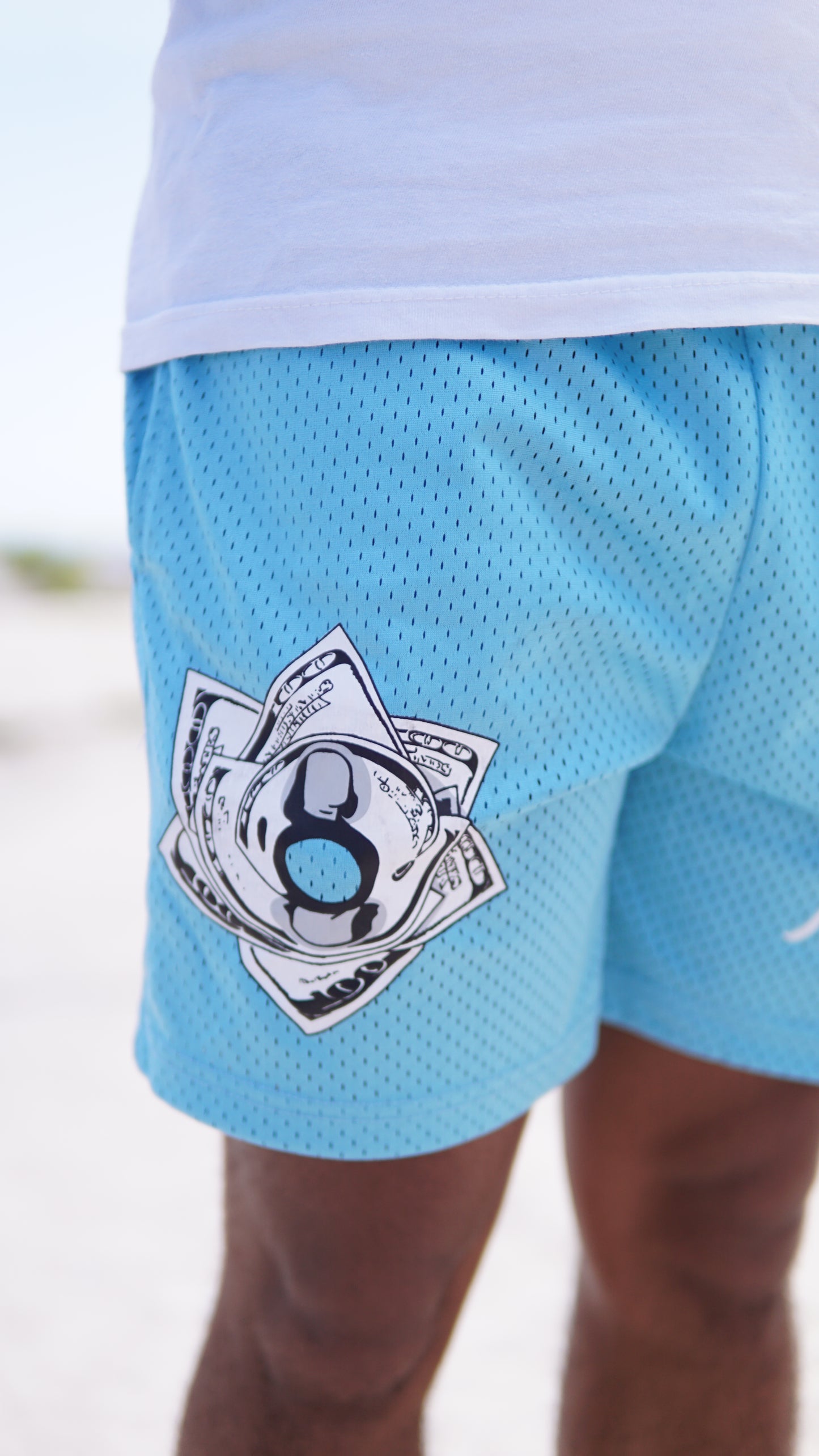 Blue "Money Rose" Shorts